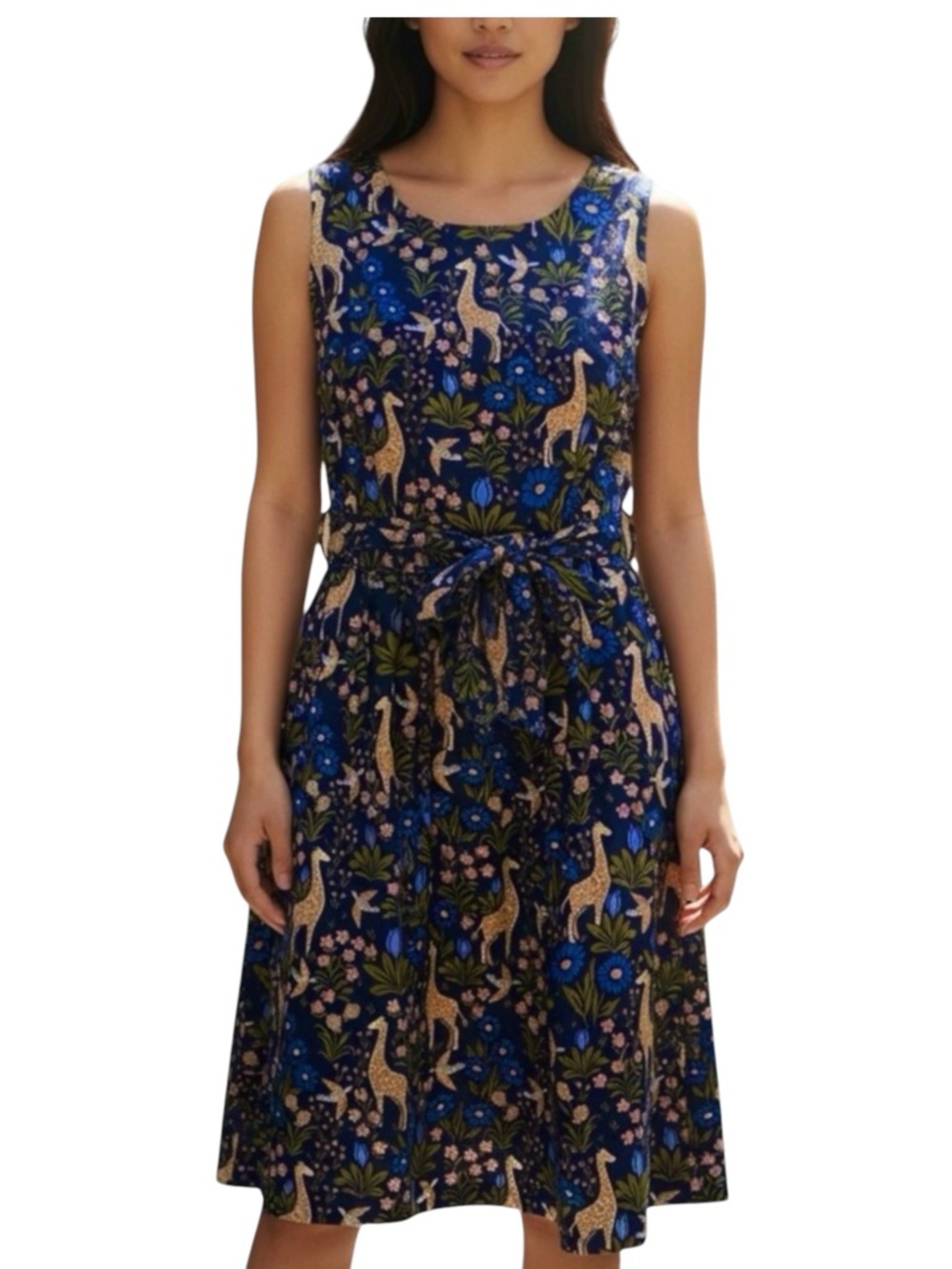 New Princess Highway Navy Giraffe & Floral Print Sleeveless Midi Dress - Size 16